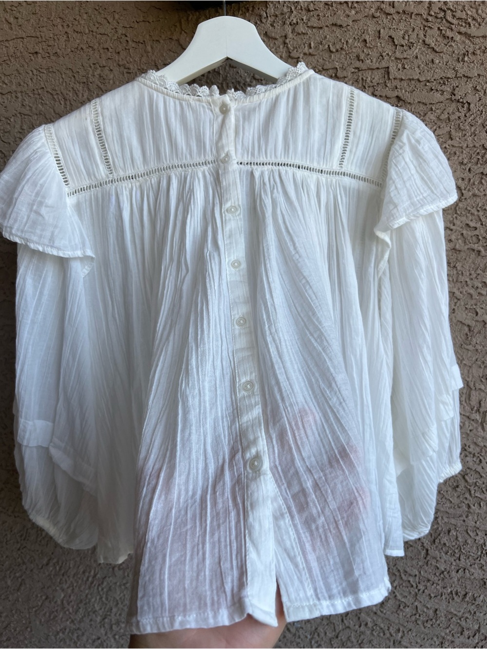 Free People White Lace Yoke Peasant Top - Picture 4 of 6